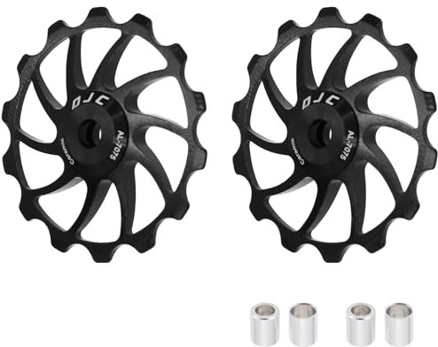 DJC Fahrrad-Umwerfer mit Keramik-Kugellager, 2 Stück, Führungsrolle 11T, 12T, 13T, 14T, 15T, 16T, MTB, Rennrad, Schaltwerk für Shimano für Sram Riemenscheibe, Oilslick (Schwarz, 2 Stück 15T)