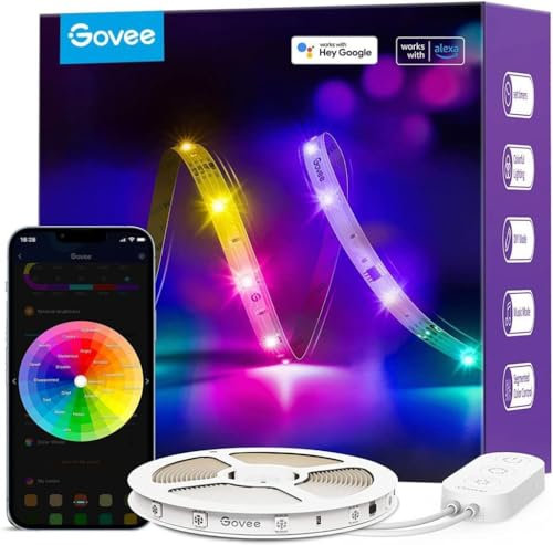 Govee - RGBIC Basic Wi-Fi Bluetooth LED Strip Lights (5 Meter), Black