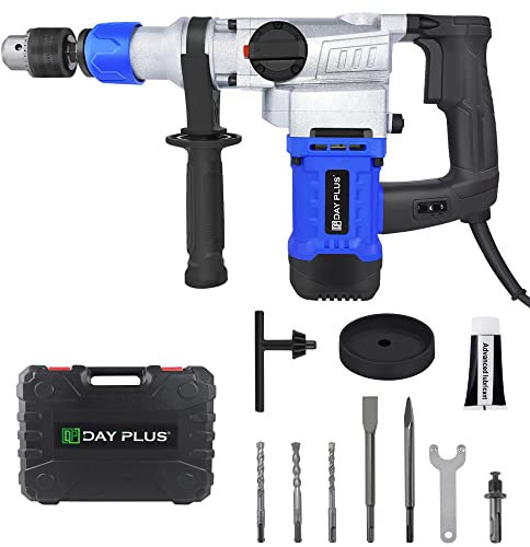 Martello elettrico da 1500 W, 6J SDS-Plus, martello demolitore multiuso, martello elettrico, martello perforatore, 0-800 giri/min, velocità variabile con manico girevole a 360°