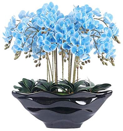 SUNMME Großes Phalaenopsis-Orchideen-Kunstblumenarrangement, gefälschte Phalaenopsis-Topfpflanzen-Set für Heimdekoration