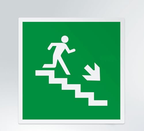 GLOBAL CARTELLO SEGNALETICO QUADRATO - Scale d'emergenza con direzione personalizzata - segnale Adesivo Extra Resistente, Pannello in Forex, Pannello In Alluminio (Adesivo, 10 cm Lato)