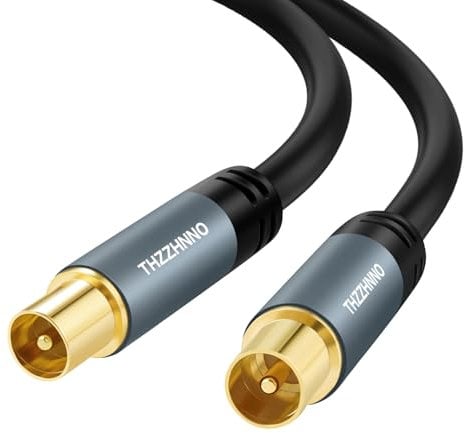 Thzzhnno TV Antena RG6 Coaxial Cable 2M, Dorado Macho a Macho Conector, Cable Coaxial para HDTV, CATV, DVB- T2/C/S, Módem Cable, Radio, Receptor de Satélite