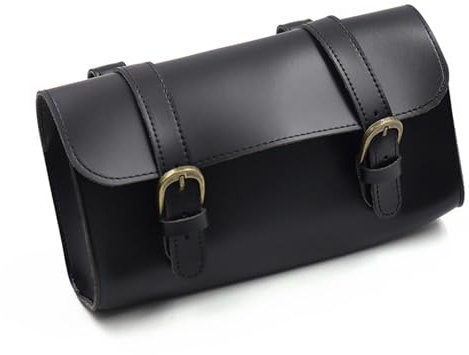 Fahrrad-Lenkertasche mit 2 verstellbaren Riemen, Werkzeug-Organizer, Motorradtasche, Satteltaschen-Optik, Reisezubehörtasche aus Buff-Leder for Fahrradpendler, schwarz, 22 x 10 x 5,5/224(Color:Black)