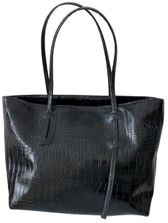 Solide Quasten-Muttertasche, große Kapazität, eine Schultertasche, Einkaufstasche O Bag Taschen Damen Henkel (Black, One Size)