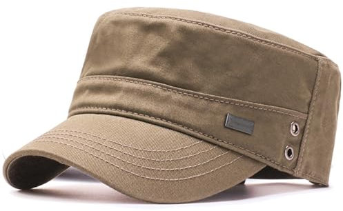 HIQIU Military Cap Herren Armee Kappe Cadet Hut, Unisex Vintage Military Army Flat Hut, Militär Cap Verstellbar Baumwolle Baseballmütze Kappe feldmütze (DE/NL/SE/PL, Numerisch, 56, 60, Khaki)