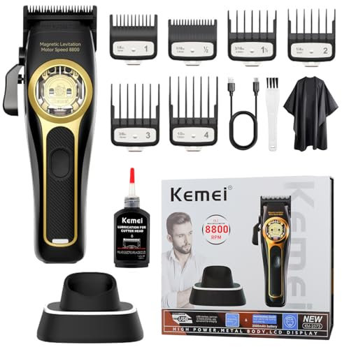KEMEI 2373 Professionelle Haarschneidemaschine für Herren, 8800 U/min Hochwertiger Bürstenloser Maglev-Motor, Elektrische Schnurloses Clipper Haarschneider, Verstellbare DLC-Klinge