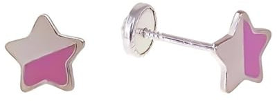 MINOPLATA Orecchini per bambini a forma di stella in argento Sterling con smalto e chiusura a vite di sicurezza, Pequeño, Argento sterling, Non applicabile.