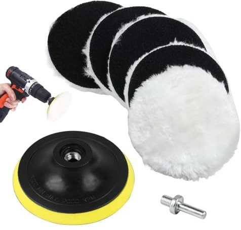 5 Pcs Polishing Pads for Drill, 4 Inch Car Polishing Pads for Drill, Wool Car Polishing Pads, Drill Buffer Attachment with M10 Drill Adapter & Back Pad, for Car Furniture Polishing Waxing