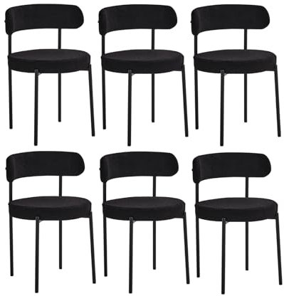 JZGORC 6er Set Esszimmerstuhl, Teddy-Samt-Polsterstuhl, Geeignet für Esszimmer, Wohnzimmer, Schlafzimmer, Konferenzraum – Schwarz