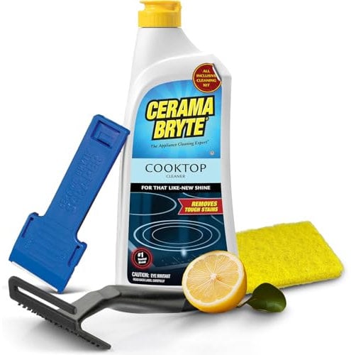 Cerama Bryte Kit combinato per la pulizia del piano cottura e della stufa, include strumento di pulizia, rasoio, raschietto e 1 tampone per rimuovere le macchie ostinate, da utilizzare su superfici a