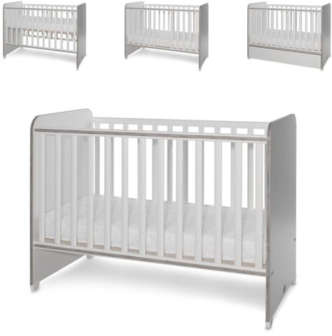 Lorelli Babybett Sweet Dream 124 x 68 x 95 cm Unterbettrahmen mit zwei Ebenen, Farben:weiß grau