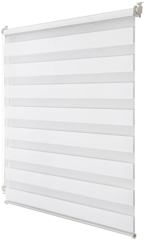 Joydeco Doppelrollo ohne Bohren mit Klemmfix und Anti-Verhedderungszubehör stufenlos verstellbar lichtdurchlässig verdunkelnd Weiß B110 x H150 cm(Stoffbreite 106cm)
