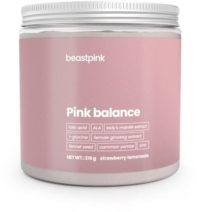 BeastPink Pink Balance für Frauen - Nahrungsergänzungsmittel für den Hormonhaushalt, Unterstützung des Menstruationszyklus, Reduzierung von Blähbauch & Müdigkeit, Zink & Vitamin B9, 216 g