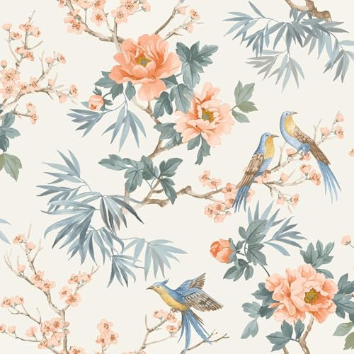 Amelie Chinoiserie Japan Asian Oriental Style Wallpaper Perfect for Bedrooms, Living Rooms Orange Rasch 260561