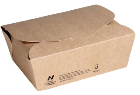 Notpla Box Medium Kraft, 1200ml (Pack 250) | Greaseproof lining protects against leaks, ensuring reliable commercial performance for hot and cold food-to-go.
