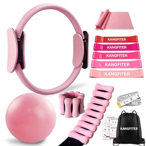 KANGFITER Pilates Kit with Ankle Weight, Pilates Ring Ball, Resistance Band