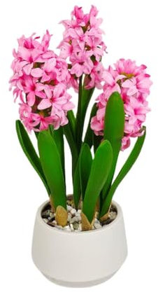 365 Blooming Decor Luxury 16-Inch Artificial Pink Hyacinth Flower - Potted with River Stones, No Assembly Required
