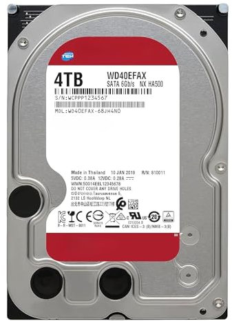 SIMPLETEK - HDD 3.5 SATA Red da 4TB | Cache 256MB 5400RPM | Disco Rigido per NAS, Server, DVR e PC (WD40EFAX) (Ricondizionato)