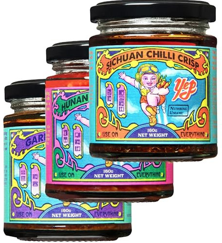 Yep Kitchen Plant Based Bundle 3 x 160g | Sichuan Crispy Chilli Oil, Garlic Chilli Oil, & Hunan Salted Chillies | Vegan-Friendly | Small Batch, Award-Winning Flavour | Chinese Snacks