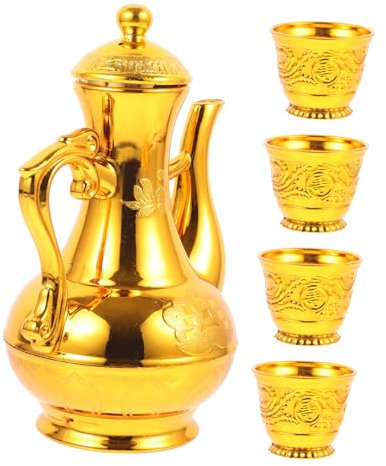 Alipis 1 Satz Weinköpfe und Buddha -Werkzeuge glucksbringer einzigartige Buddhistischer Opferbecher mit Weinkrug Becher verankern Anbetung Zubehör Vintage Tasse Plastik Golden