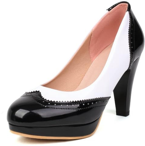 Gicoiz Vernice High Scarpe Donna Chiuse Davanti Plateau Bowknot Pumps Senza Chiusura Sposa Bride Bicolori Lovely Mary Jane Punta Rotonda Scarpe Nero Numero 8-43
