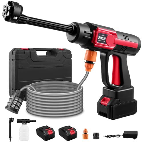 Cordless Pressure Washer 21V, 6-in-1 Portable Power Washer, 120 Bar Handheld Pressure Washer gun, 5M Hose, Cordless Battery Power Washers for car washer/Floor/Garden Cleaning & Watering (2 Batteries)