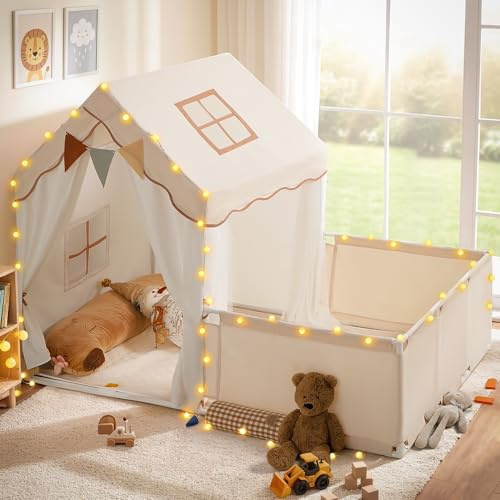 besrey 2 IN 1 Kinderzelt, Kinder Spielhaus Indoor mit Matte und Lichtern, Kinder Bettzelt,Spielzelt für Drinnen,Prinzessin Zelt, Kinderspielhaus, Kuschelecke Kinderzimmer Dekor ab 3 Jahre Laden