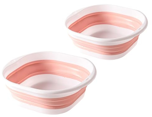 2pcs Faltbare Waschschüssel,Faltbares Waschbecken,Massage Fußbad Eimer,für Camping,Wäschewaschen, Gemüsewaschen,Kompakter und Strapazierfähiger Badezimmer Küchen Organizer (Rosa)