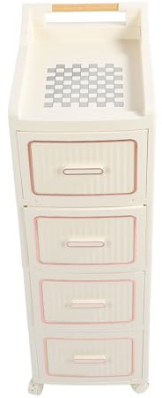 Fockety 4 Tier Plastic Storage Bins, Large Capacity Home Organization Storage Container with Roller Wheels and Drawers, Movable Handcart Box for Sundries Snack Book