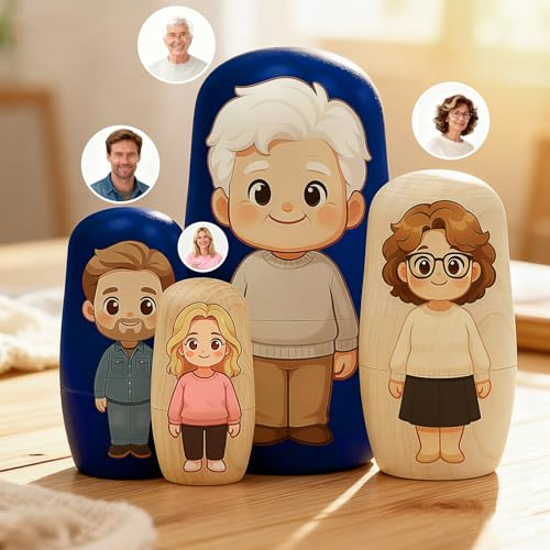 SOUFEEL Personalisierte Geschenke für Weihnachten Lustige Matroschka mit Eigenem Bild Fotogeschenke für Oma Opa Familien Russische Nistpuppen aus Holz