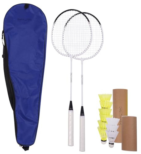 PEARL sports Badminton Spiele: Badminton Set mit 2 leichten Schlägern, 9 Bällen und Tragetasche (Federballset, Sportspiel im Park, Picknick)