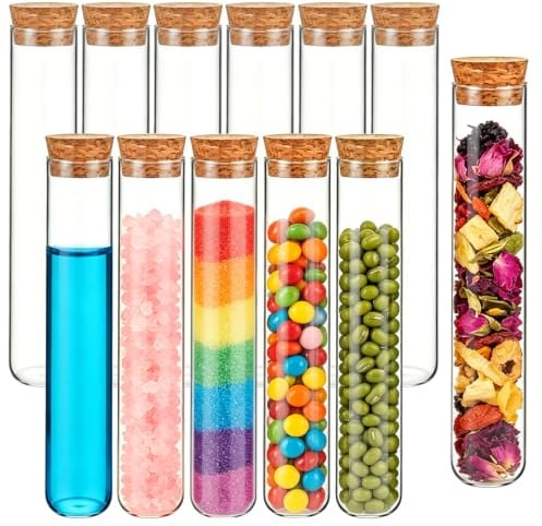 Acetiti 12 Stück Reagenzglas mit Korken, 25x150mm(30ml) Transparent Reagenzgläser Reagenzglas Vase für Blumen, Bonbons, Liquids, Spices, DIY Craft, Labor, Hochzeit Deko