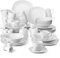 MALACASA Vajillas Completas Modernas, 50 Piezas con Platos llanos, Platos de Postre, Platos hondos, Mugs, Huevera, Cuenco, Caña de Azúcar, Vaso de Leche, Taza de Café y Platillo, Blanco, Serie ELISA