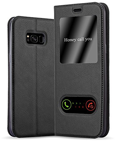 Cadorabo Hülle kompatibel mit Samsung Galaxy S8 in KOMETEN SCHWARZ - Schutzhülle mit Magnetverschluss, Standfunktion und 2 Sichtfenstern
