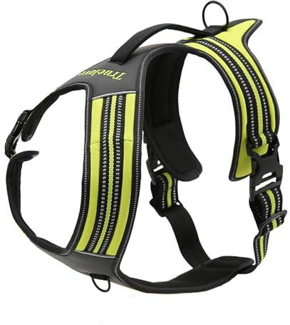 Truelove TLH5551 verhindert Zerren Hundegeschirr mit Griff Weich Gepolstert Pet Hundegeschirr Weste, reflektierendes Material(M, Neongelb)