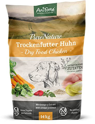 AniForte Natürliches Hunde-Futter Trockenfutter LandChicken 14kg, Zartes Huhn mit Reis, 100% Natur, Allergiker, Glutenfrei, Karotten & knackigem Chicorée, ohne künstliche Vitamine