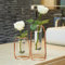 PuTwo Vasen 2er Set Metall Blumenvase Glasvase Pflanzgefäß Terrarien Gold Vasen Rose Gold Vase Pflanzenvase Glasvasen Zylindervase Vasen für Dekor Klar Vase Dekorationen für Wohnzimmer - Rosegold