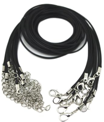 Glory Qin 10pcs Black Leather Necklace Cord Chain 1.5mm 2 Extension Chain (18 Inches)
