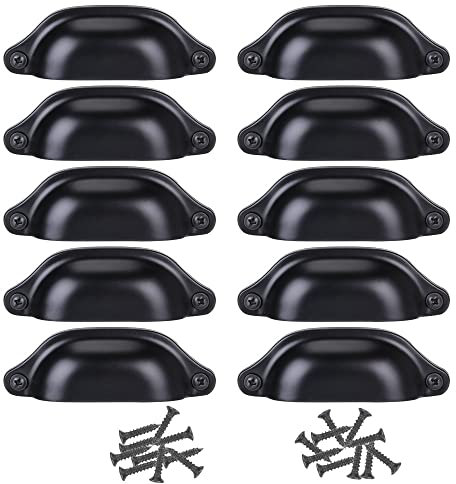 10pcs 98mm Poignée pour Tiroir Rétro Coquille, Fer Incurvé Bouton de Porte de Placard Vintage (Noir)