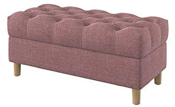 Furninero - Tiefer gepolsterter Sitzbank Sitzhocker Sitzruhe Betthocker Ottomane, mit Stauraum, Gerundete Beine, 100 cm breit, Naturel Coral Stoff (Licht zu reinigende), Rosa
