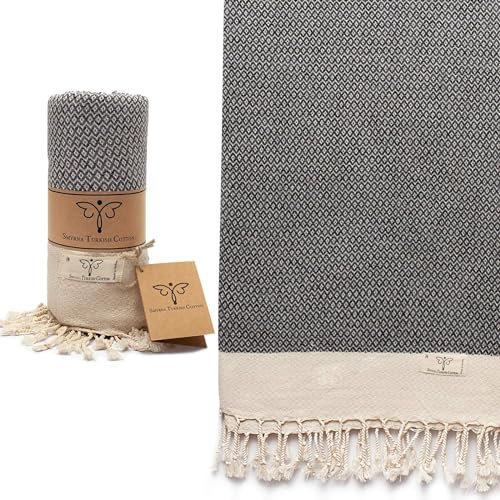 Smyrna - Toalla de Playa turca Original de la Serie Vintage | 100% algodón, prelavada, 37 x 71 Pulgadas | Toalla de baño turca para SPA, Playa, Piscina, Gimnasio y baño (Gris Oscuro)