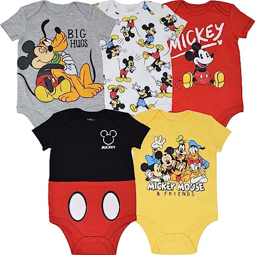 Disney Mickey Mouse Baby Boys 5 Pack Bodysuits 0-3 Months