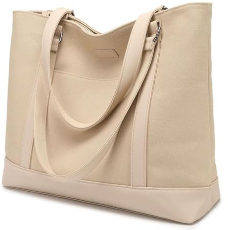 Barsine Grand sac fourre-tout pour femme de 40 cm, sac d'ordinateur portable en toile légère, mallette de travail professionnelle, kaki, Durable