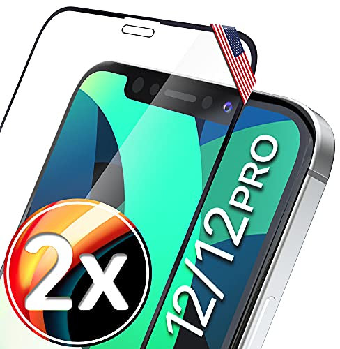 UTECTION 2x Full Screen Schutzglas für iPhone 12/12 PRO | Perfekte Passform vom deutschen Anbieter | Kinderleichte Anbringung > keine Blasenbildung, ultimative Glashärte für Langzeitschutz