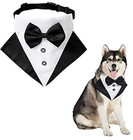WANDIC Hund Smoking Bandana Halsband, 1 Stück Verstellbar Formelle Hund Hochzeit Bandana Tux Hund Bowtie Bandana Halsband Halstuch mit D-Ring für Große und übergroße Hunde