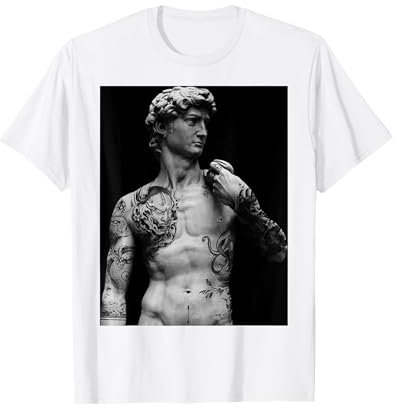 David Statue mit Tattoo Michelangelo Kunstprint Tshirt Shirt T-Shirt