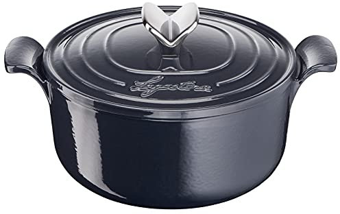 Lagostina Tradizione Cazuela de Hierro Fundido Esmaltado para Cocciones Largas Ø 22 cm, Cocotte Inducción, Gas y Horno hasta 220 °C, Olla para Guisar y Cocinar a Fuego Lento con Tapa de Condensación