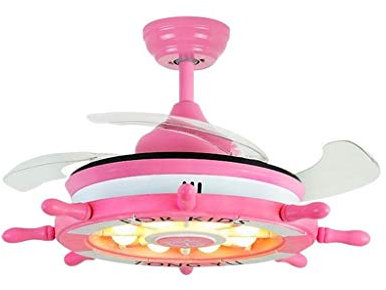 Luz silenciosa del ventilador de techo Techo de la sala creativa LED de la lámpara de techo Ventilador Ventilador rosa claro Color Azul for niñas habitaciones Niños habitación del bebé Luz Ventilador