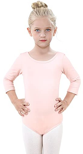 Kefiyis Ballettanzug Mädchen 3/4 Langarm Turn-Leotards Ballett Gymnastik Turnanzug Trikot aus Baumwolle für Kinder (140, Rosa)