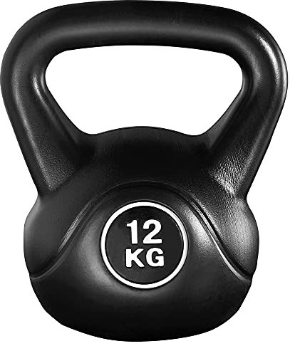 Yaheetech Kettlebell per Sport Fitness da 12 kg Palestra in HDPE e Cemento con Maniglia Ergonomica Antiscivolo Attrezzo Sportivo da Costruzione Muscolare e Allenamento di Forza Nero
